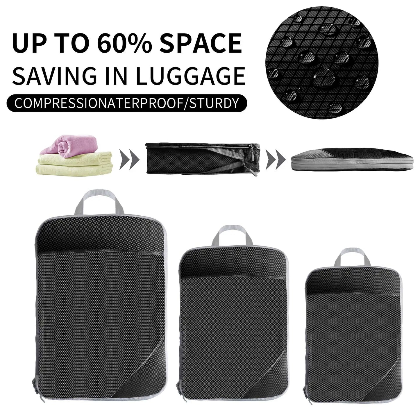 6pcs Set Compression Packing Cubes Waterproof Suitcase Organizer Bags for Travel Multifunctional Clothing Sorting with Shoe Bag