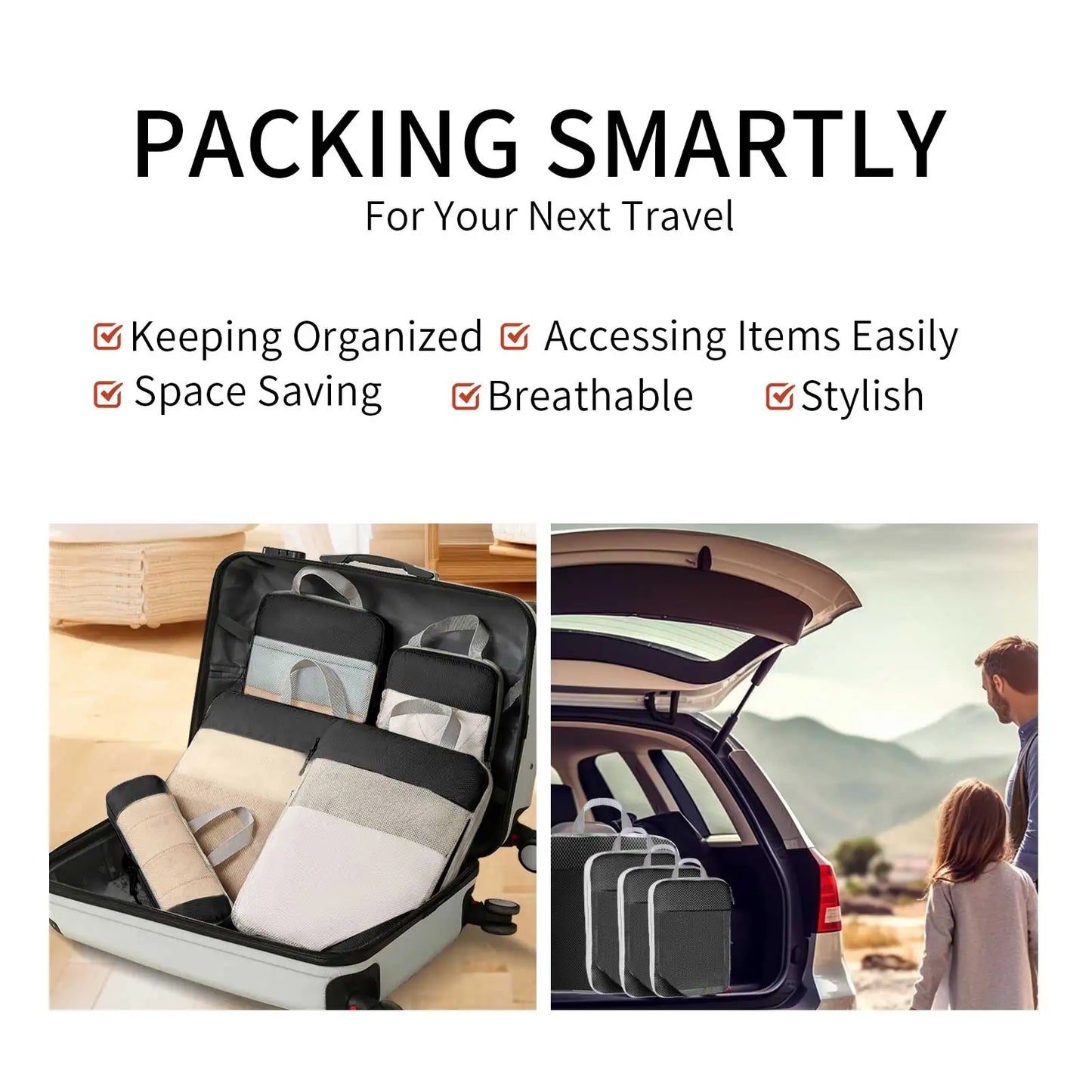 6pcs Set Compression Packing Cubes Waterproof Suitcase Organizer Bags for Travel Multifunctional Clothing Sorting with Shoe Bag