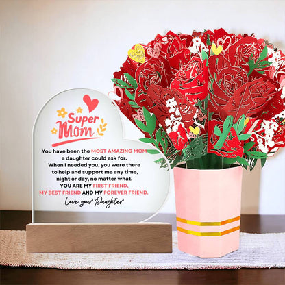 Super Mom Heartfelt Embrace w/Faux Flower Bouquet - Daughter